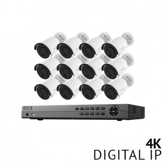 16 Channel 4K UHD Digital NVR Security Camera System with 12x 4K 8.3MP IP67 Outdoor PoE H.265 Matrix IR IP Bullet Cameras, 3TB HDD