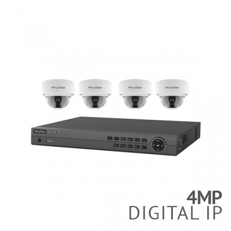 ​8 Channel 4K PoE NVR 24/7 Security System with 4x 4MP 2K HD IP Outdoor IP67 IK10 H.264+ PoE Dome Cameras, HDD Not Included